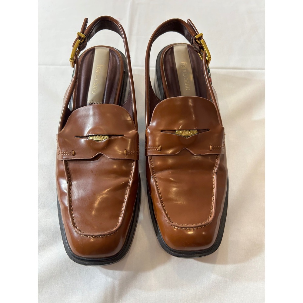 Franco Sarto Giada Brown Slingback Penny Loafers Square Toe Block Heel Womens 8M